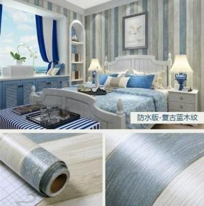 Wallpaper Sticker Kayu Biru Abu Krem