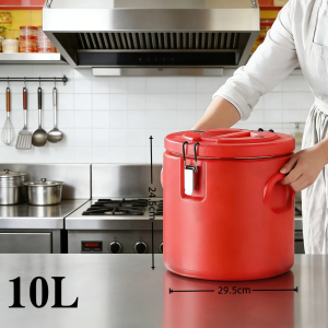 Large Capacity Insulated Rice Bucket With Cover Insulated Stainless Steel Food Warmer For Hot Or Cold Thicken Soup Container Food Cooler With Lock And Handle Ice Bucket For Restaurant Camping Canteen Home