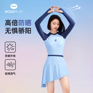 AquaPlay swimsuit womens long sleeved blue mermaid skirt one-piece swimsuit slimming UPF50+sunscreen rashguard breathable quick drying bikini surfing diving suit