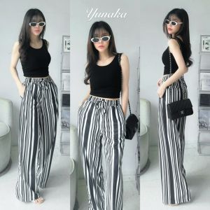 เซทเสื้อกล้ามครอปทรงปล่อย ผ้าร่องเนื้อดี เข้าเซทมากับกางเกงขายาวทรงกระบอก ชุดเซ็ท ชุดเซต yunaka