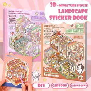 JIYAN2866 Cartoon 3D Landscape Sticker Book DIY Three-dimensional Hand Tent Landscape Stickers Festival Birthday Gift Miniature House Student Kid Child