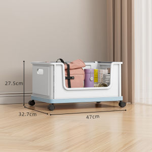 JustLiving 1PC Multi Function Pulley Scroll Storage Basket Trolley with Wheel Roller Book Desktop Household Book Storage Box Foldable Push-pull Storage Box Toy Miscellaneous Organizer