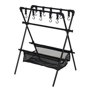 Outdoor Camping Foldable Storage Rack Multifunction Tableware Tripod Storage Shelf With Drying Net