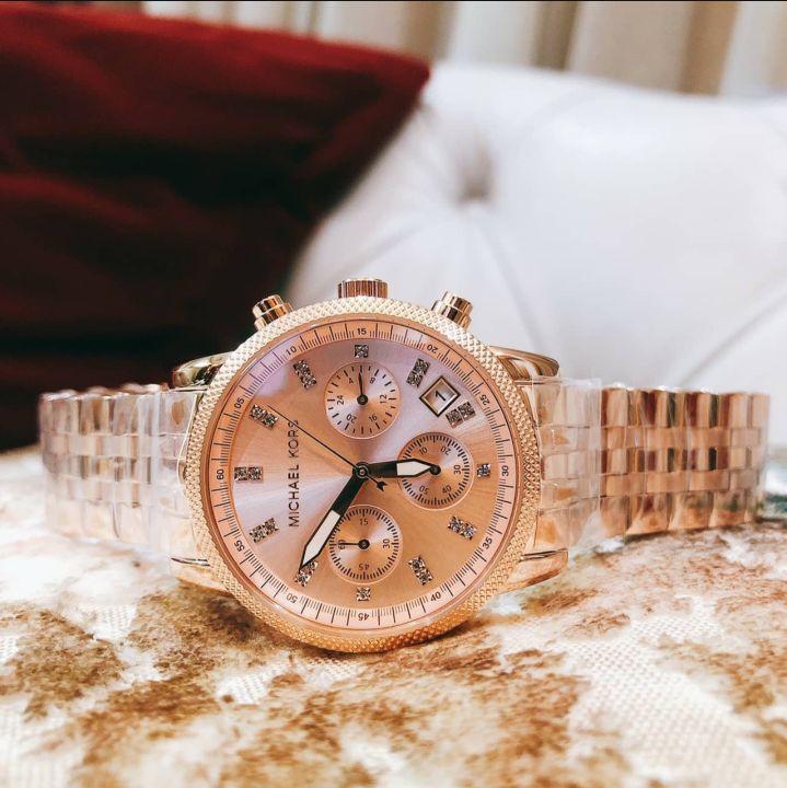 Michael Kors Ritz Chronograph Rose Gold tone Dial Steel Ladies Watch MK6077 Original With 1 Year Warranty For Mechanism Lazada PH