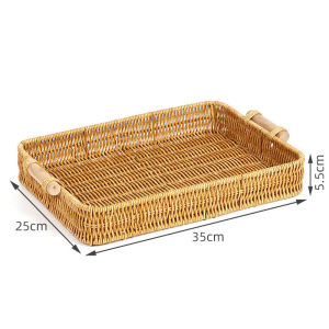 Handwoven Storage Basket Round Rectangle Rattan Serving Decor Kitchen Tool Ramadan Food Flower Tray