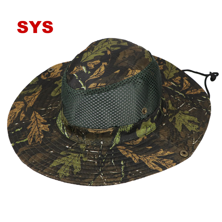 Mens Sun Hat Wide Brim Beach Hat UV Protection Camouflage Safari