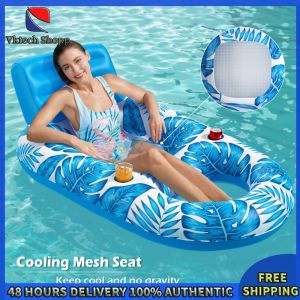 Vktech Inflatable Swim Ring Float Chair Multifunctional Pool Floating Backrest Chairs Portable Foldable Adults for Beach Pool Party