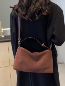 Fashion Autumn Winter Big Boston Tote Soft Matte Suede Cow Leather Womens Handbag Shoulder Crossbody Bag For Women Grey Brown2026