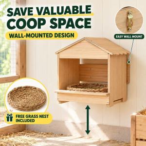 Space Saving Wall Mounted Chicken Nesting Box Wooden Hen Laying House with Free Grass Nest