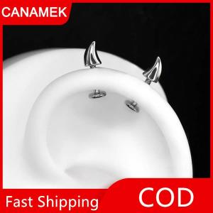 【CANAMEK】 Dễ thương Quỷ sừng xuyên Bông tai cho phụ nữ người đàn ông Gothic bạc màu Tai xương móng tay Bông tai Y2K đồ trang sức phụ kiện