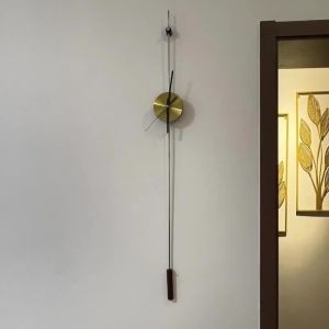 FFBH Small Space Wall Clocks Minimalist Silent Hanging Timer Pendant Shape Long Watch Indoor Living Room Creative Art Decor Ornament 9N5Q1