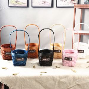 WAPKTY Dệt thủ công Tay cầm giả mây có tay cầm 8 màu sắc Giỏ đựng đồ bằng dây bện Hộ gia đình Giỏ hoa đan bằng liễu Trang trí nhà cửa / Trưng bày trên bàn phục vụ nhà hàng