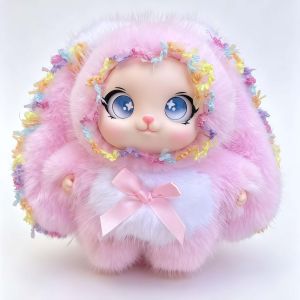 Soft Fluffy Bunny Plush Keychain Big Ears Cute Bag Charm Pendant Key Ring Backpack Decoration Gift for Kids Girls Sweet Doll Ornament