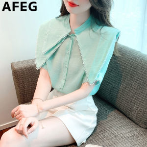 AFEG new Korean version of the doll collar fashion loose all match temperament bubble sleeve blouse