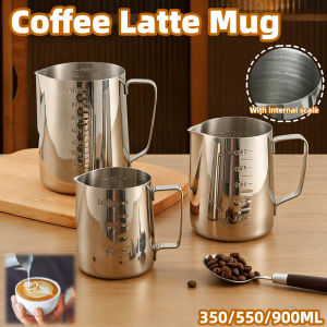 304 Stainless Steel Pull Flower Cup with Scale Latte Jug Espresso Coffee Milk Measuring Frothing Mug