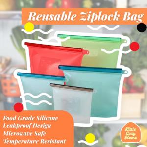 Leakproof Reusable Silicone Ziplock Bag Ukuran Lengkap / Standing Silicone Ziplock Pouch / Tempat Makanan Seal Silicone Reusable / Kantong Silikon Anti Bocor / MICROWAVABLE / DISHWASHER FRIENDLY