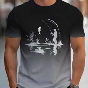 [Local Stock] VCC Fishing Style 3D Printed T-shirt For Summer Casual Loose Round Neck Short Sleeved Top Thin，Machine Washable，Polyester Material