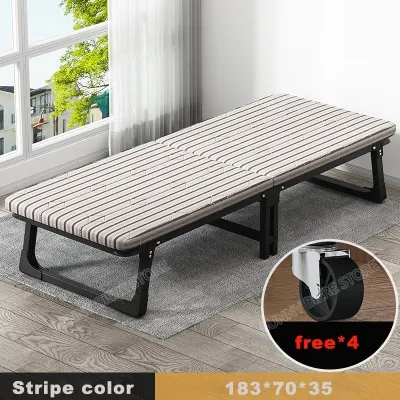 SUNNY Folding Bed With Foam 60/70/80cm Single Grey/Stripe White Portable Foldable Lunch Break Bed Leisure Bed With Wheel
