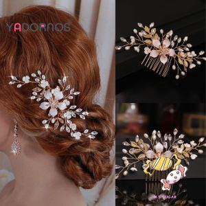 YADORNOS Sisir Rambut Wanita - Sisir Mutiara Bunga Emas - Aksesoris Rambut Handmade - Aksesoris Pakaian Pengantin