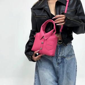 PU Leather Shirt Shape Adjustable Crossbody Purse for Women Solid Color Shoulder Bag Handbag with Top Handle and Zippers