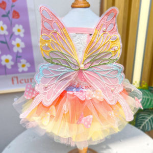 Có Size To 3XL Váy Công Chúa Bướm cho Chó Mèo Đầm Cầu Vòng cho Thú Cưng Quần Áo Cho Chó Mèo