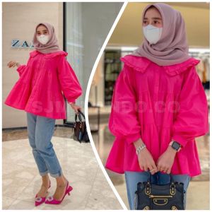 Nando Kemeja Blouse Nadila Fuschia Fashion Korean Top Bahan Katun Premium Fashion Muslimah Kekinian Jumbo Murah 775