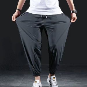 8XL Casual Pants For Men Summer Thin Fat Plus Size Sports Pants Crop Pants Quick drying Breathable Elastic Tie Feet