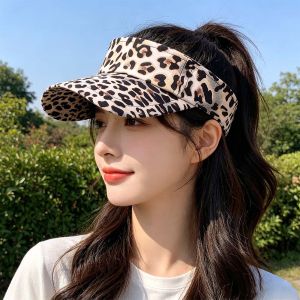Fashion Korean Style Leopard Print Sun Hat Empty Top Curved Brim Sun Protection Hat Peaked Cap Anti-UV Women Sunshade Hat Summer h260714