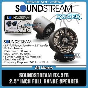 Soundstream Rx.5FR 2.5 Full Range 3-Way Bass+Mid+Tweeter Speaker Titanium Dome Cone Type