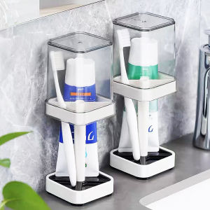 Local Delivery Cute Toothbrush Holder Organizer and Toothpaste Case with Cover Cap/bathroom Organizer Set Convenient and Practical Bathroom Shelf