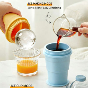 Keranixy Foldable Ice Ball Maker Cup Food Grade Silicone Large Straw Direct Drink Water Bottle Travel Tumbler Cawan Ice