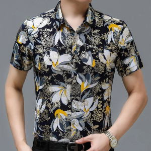 Dads loose halfsleeve Noniron hot gold casual summer beach shortsleeved shirt