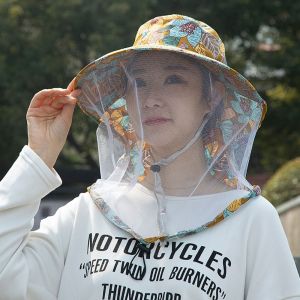 Portable Printing Bee Mosquito Hat Sun Protection Face Mask Sunshade Shawl Cap Breathable UV Protection Wide Brim Sun Hat Riding