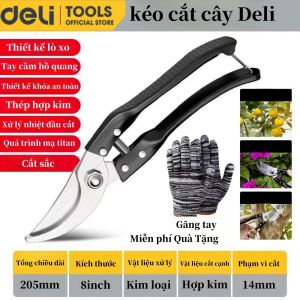 Kéo Cắt Tỉa Cành Cây Deli 8inch - Có Khóa an toàn Chính Hãng Lưỡi Thép Sắc Bén