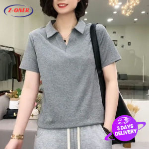 Z-ONER Womens Polo Shirt V-neck Printed Polo Polo T Shirt Casual Top