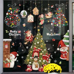 CURRANT PVC Christmas Window Glass Stickers Removable DIY Santa Claus Decal Funny Self-adhesive Snowflake Wall Stickers Party Supplies
