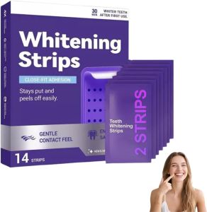 Purple Teeth Whitening Strips – 14 Strips Portable Purple Whitening Strips for Surface Stain Reduction & Natural Shine Daily Gentle Whitening Strips Purple for Home or On-The-Go Use (1Set)