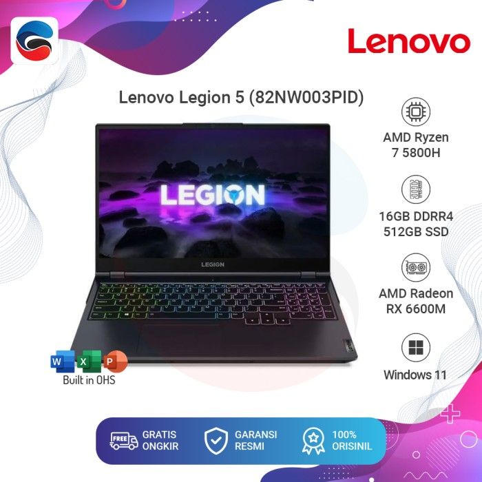 LENOVO Laptop Legion 15ACH6A AMD Ryzen 5800H 16GB 512GB RX