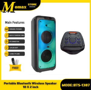 BTS-1387 Dual 10 inch Flame LED light SPEAKER Wireless Power Subwoofer Outdoor Bluetooth Speaker With Wireless mic
