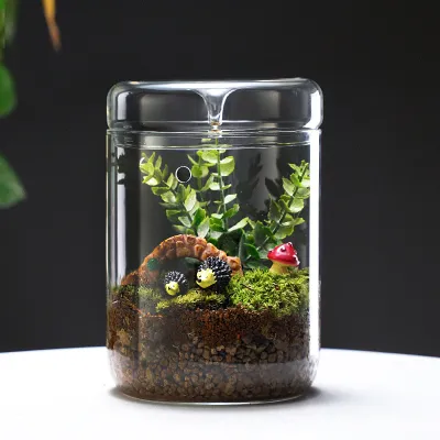 {SG} Mini Glass Fish Tank Desktop Aquarium Tank Ecological Plant Container Micro Landscaping Plant Pot With Lid