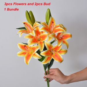 W5YR with 3pcs Flowers and 2pcs Bud Artificial Lily Flower 6 Colors 67cm Simulation Flowers Lily Living Room Decoration Home Decoration