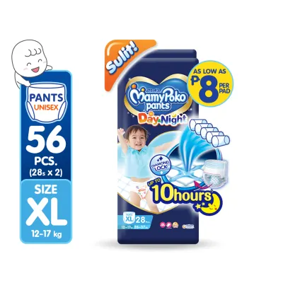 MAMYPOKO Day and Night Baby Disposable Diaper Pants Unisex XL 28 pcs x 2 packs (56 pcs)