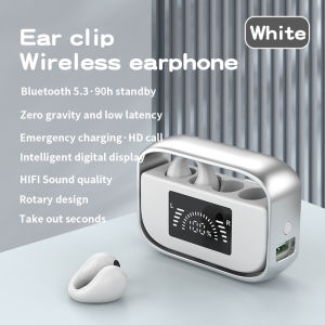 Mezone 2023 New Earclip Rotary Earclip Wireless Earphone Bluetooth 5.3 High Fidelity Bass Stereo Earphone Waterproof Touch LED Digital Display Microphone