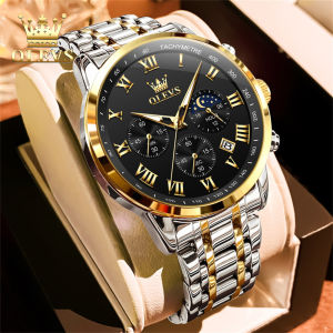 OLEVS jam tangan pria dewasa 2024 otomatis anti air multifungsi bercahaya kalender dial stainless steel jam tangan cowok original import