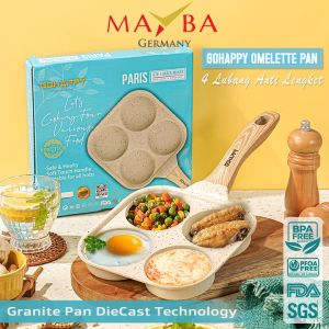 Mayba - Panci Telur Omelette 4 Lubang Cetak Serabi - Penggorengan Frypan Telor Pancake Nonstick Fry Pan Granite Marble Stone