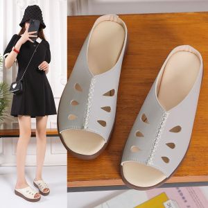 [Free Shipping] Summer Soft-Soled Slippers For Moms Thick-Soled Wedge Heels Slip-On WomenS Shoes Casual Beach Sandals For Outdoor Wear
