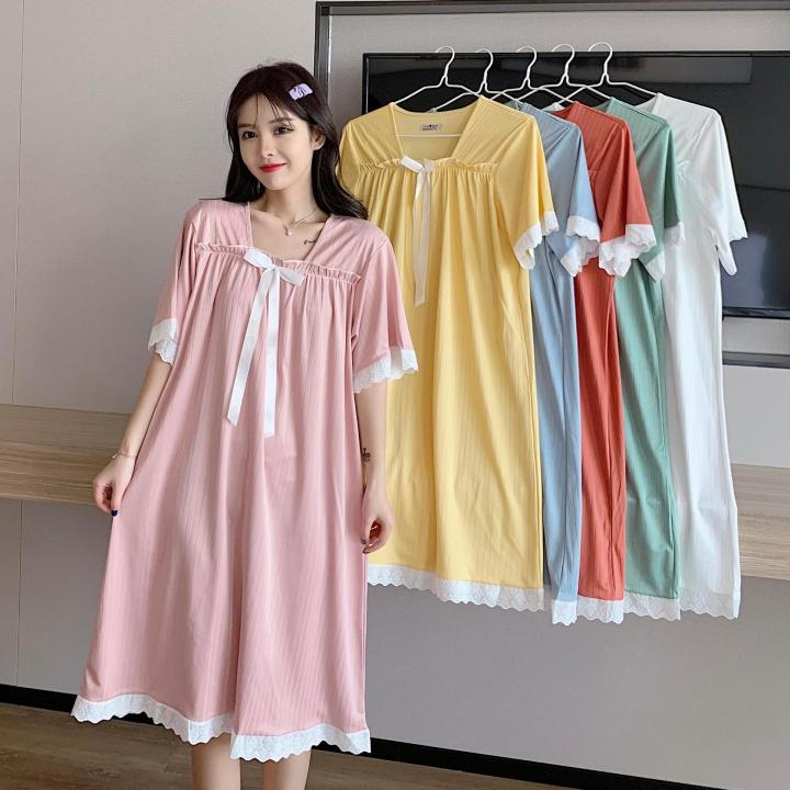 Malaysia Ready Stock - Women Cotton Loose Long Sleeve Sleep Dress Nightwear  #999