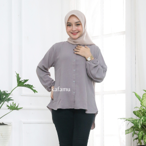 Kemeja Wanita Lengan Panjang Crinkle Oversize Atasan Wanita Terbaru