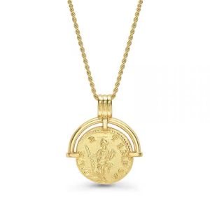 สร้อยคอโซ่จี้เหรียญโค้งโรมันงานชุบ14Kเรียบสวย