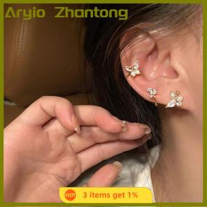 Aryio 1Pair Shinning Zircon Big Small Butterfly Ear Clip Earrings No Ear Cuff Women Ear Wrap